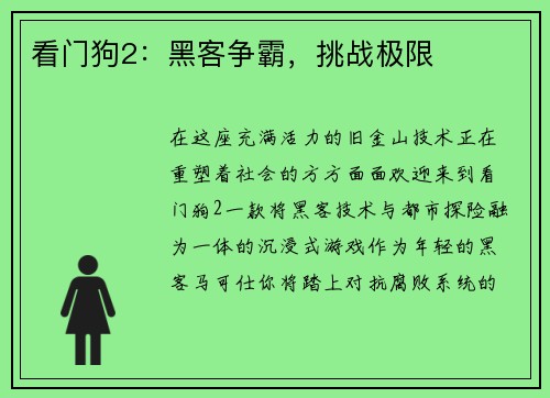 看门狗2:黑客争霸,挑战极限