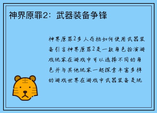 神界原罪2:武器装备争锋