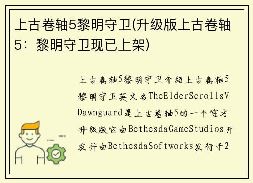 上古卷轴5黎明守卫(升级版上古卷轴5：黎明守卫现已上架)